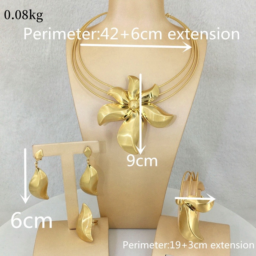 Golden Blossom 4-Piece Floral Statement Jewelry Set